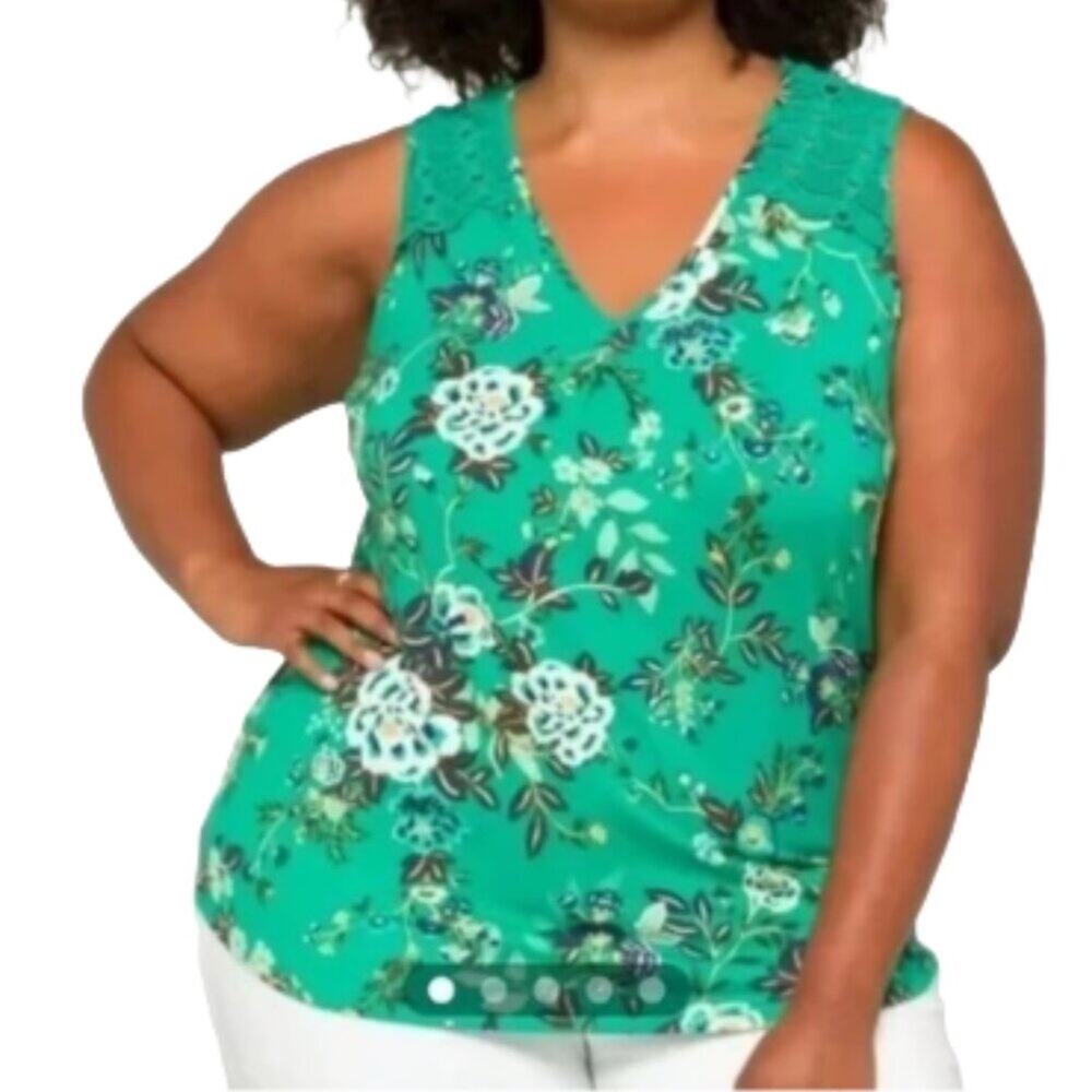 Daniel Rainn Green Floral Lace Detail Cutout Back Sleeveless Top SZ 3X